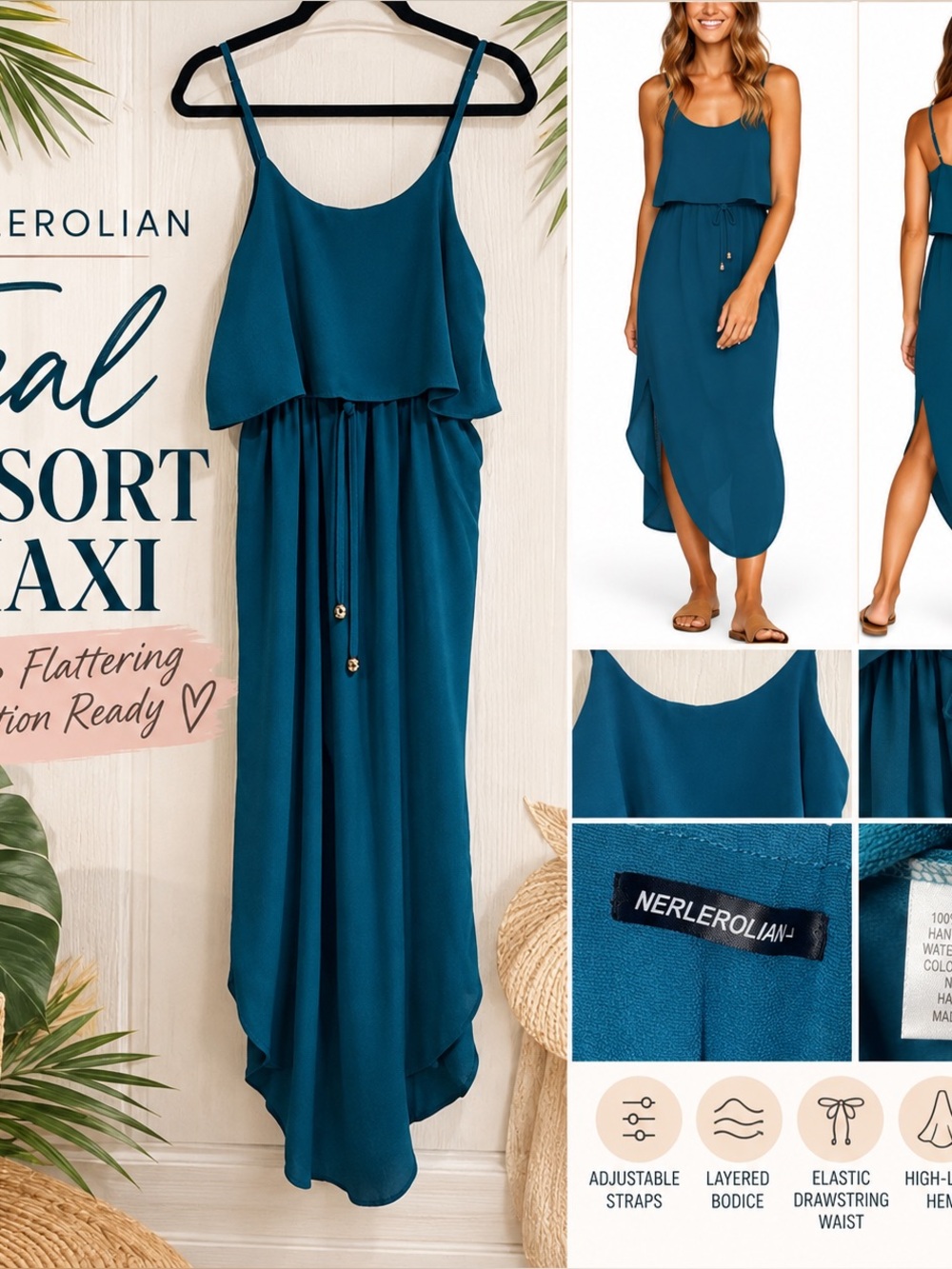 NERLEROLIAN Teal/Peacock Blue Maxi Dress